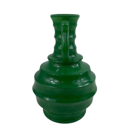 Vintage Green Glass Double Handle Vase - Picture 4 of 12